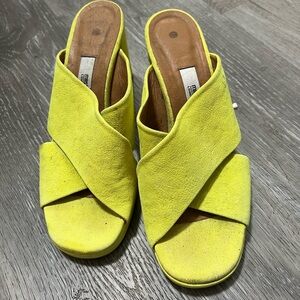 Miista Neon Yellow Suede Crisscross Mules